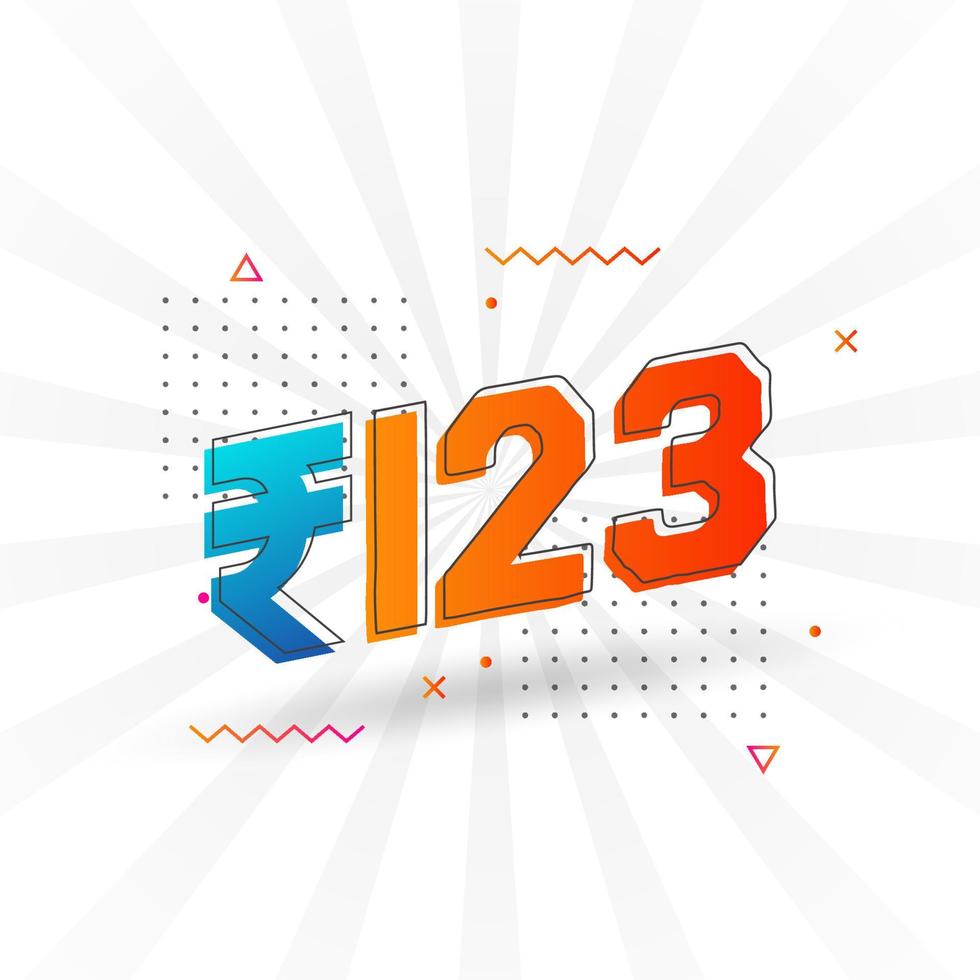 Image vectorielle de 123 roupies indiennes. 123 roupie symbole texte en gras illustration vectorielle vecteur