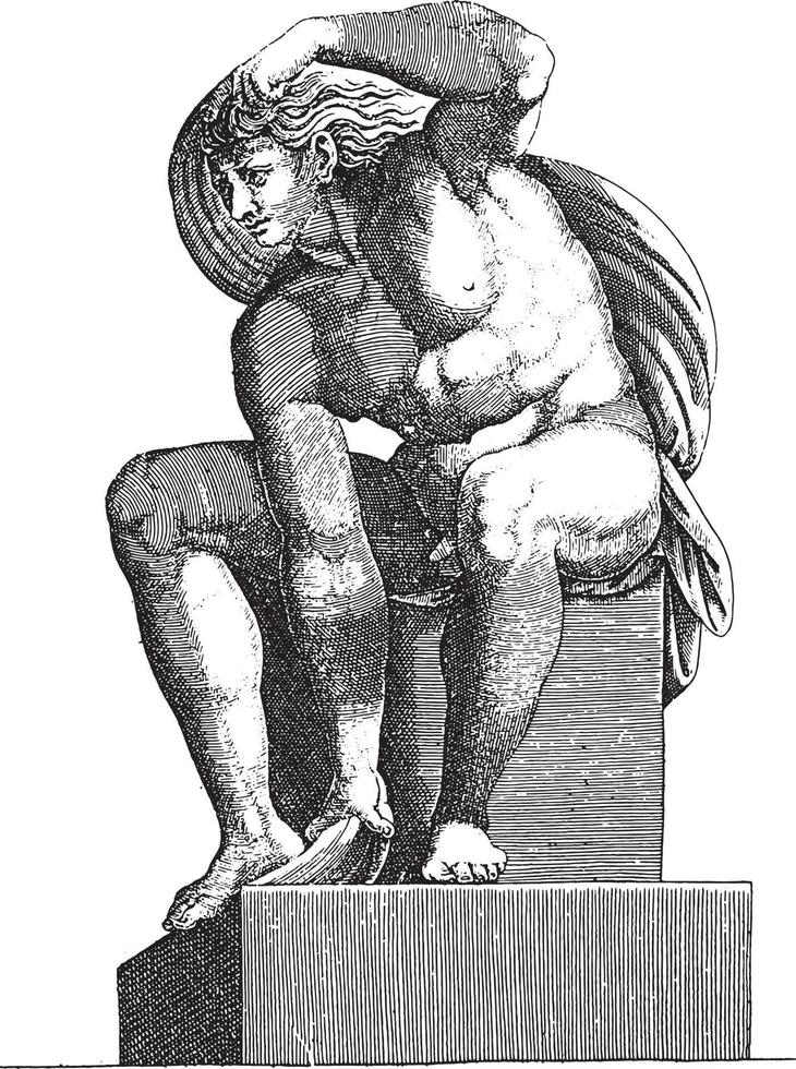 nu assis, adamo scultori, d'après michelangelo, 1585, illustration vintage. vecteur