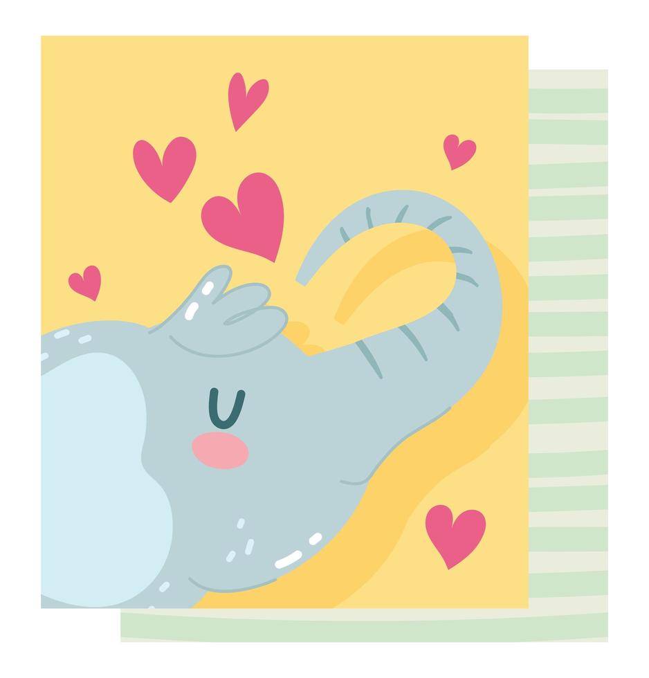 petit éléphant sauvage avec carte coeurs vecteur