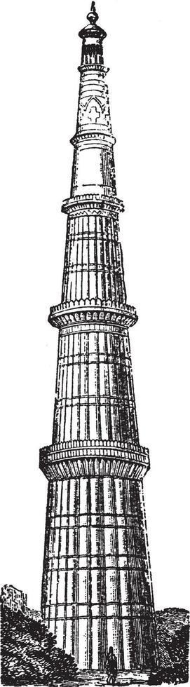 kutab minar, illustration vintage. vecteur