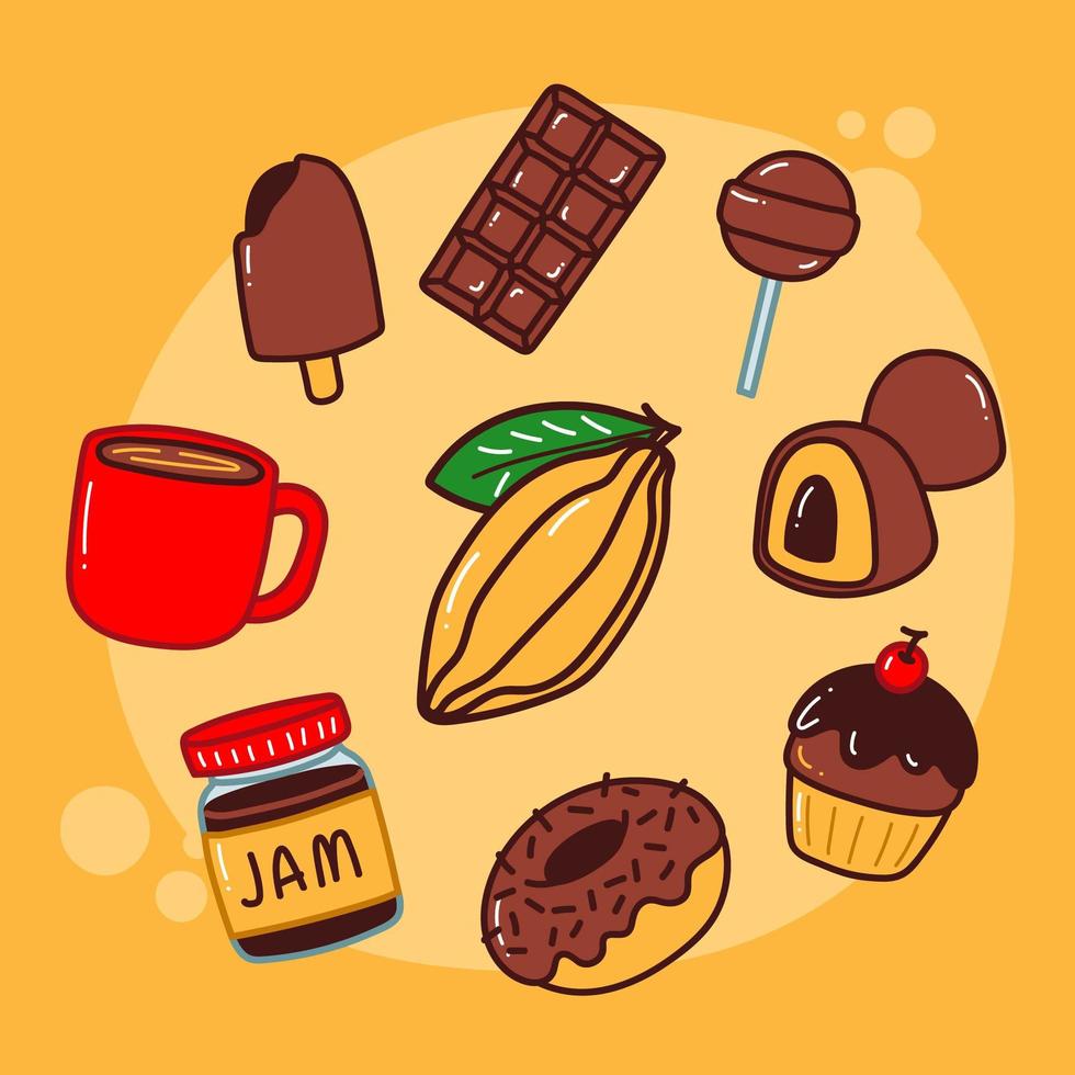 jeu d'icônes de chocolat dessiné à la main vecteur