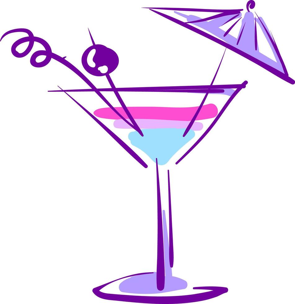 un cocktail violet exotique, un vecteur ou une illustration de couleur.