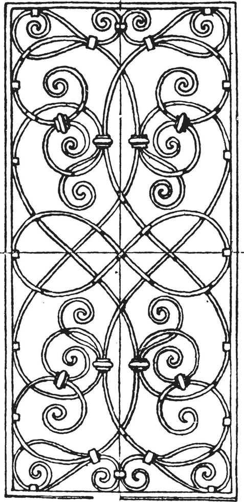 Le panneau oblong de gril en fer forgé est une conception du XVIIe siècle trouvée en Thuringe, gravure vintage. vecteur