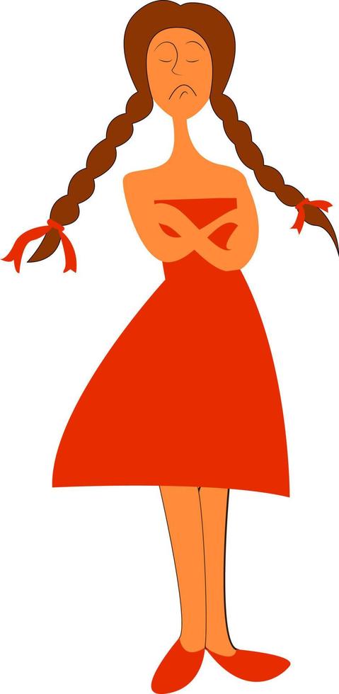 une fille vêtue d'une robe orange, d'un vecteur ou d'une illustration couleur.