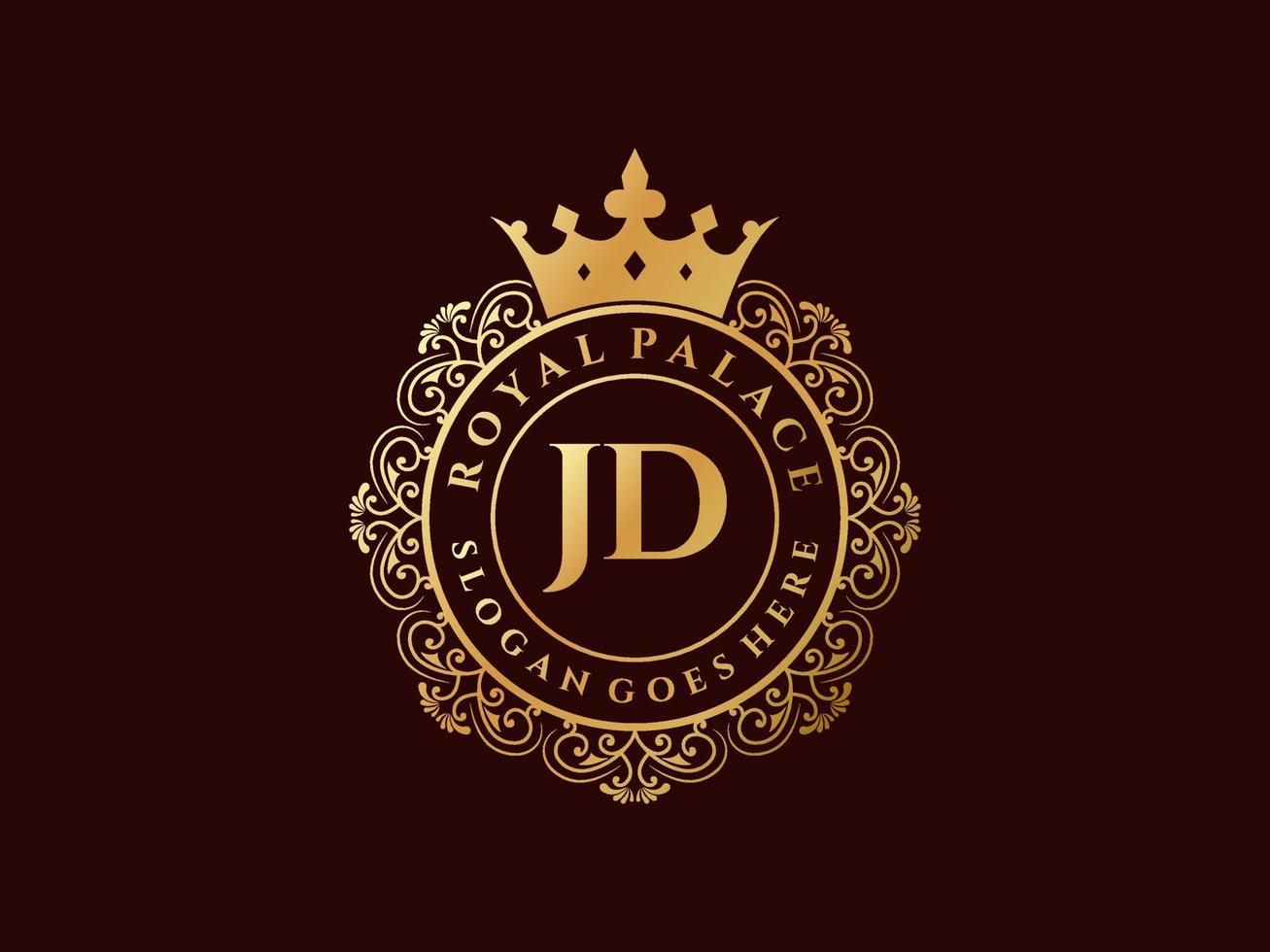 lettre jd logo victorien de luxe royal antique avec cadre ornemental. vecteur