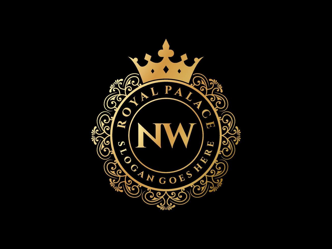 lettre nw logo victorien de luxe royal antique avec cadre ornemental. vecteur