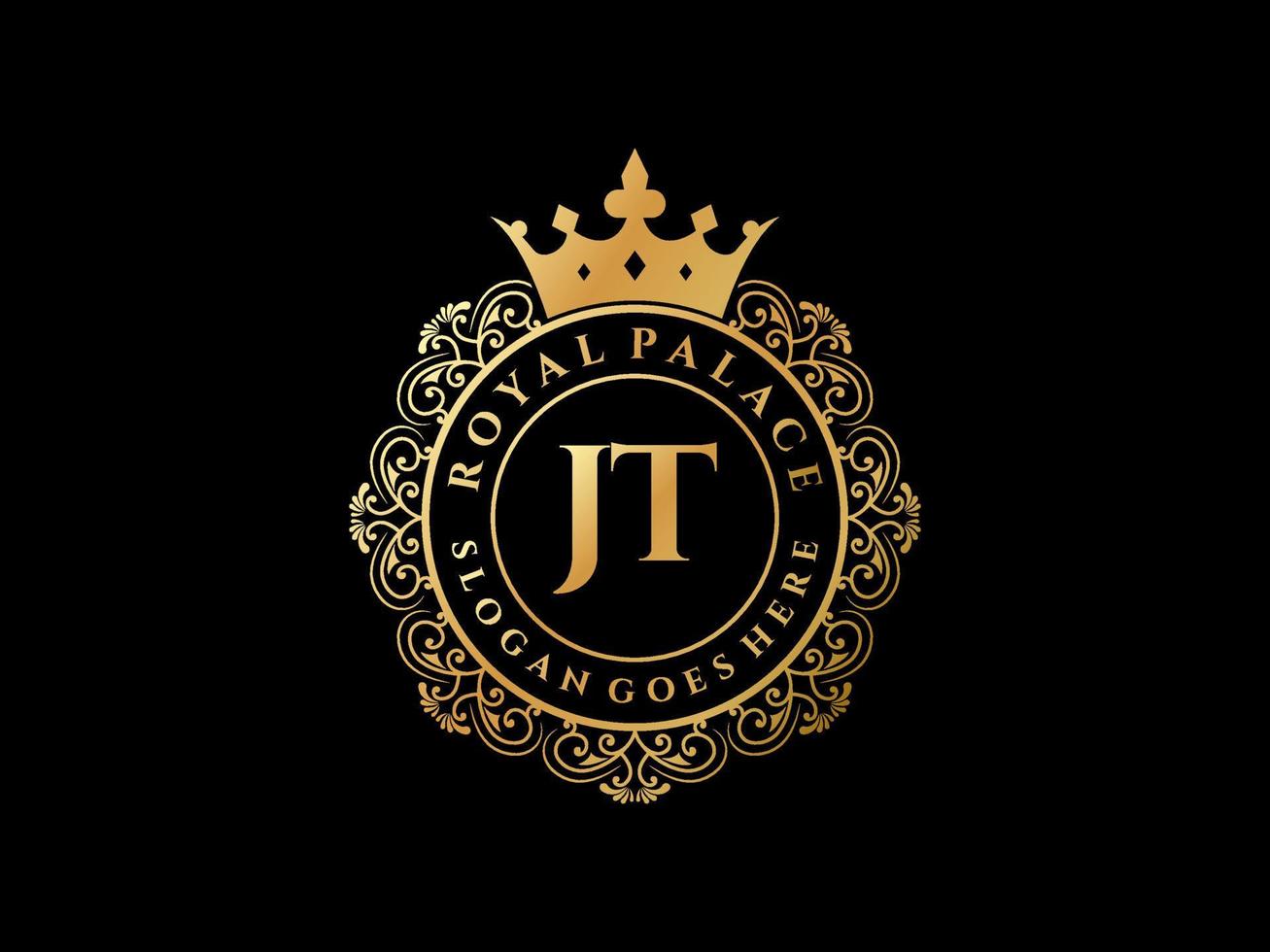 lettre jt logo victorien de luxe royal antique avec cadre ornemental. vecteur