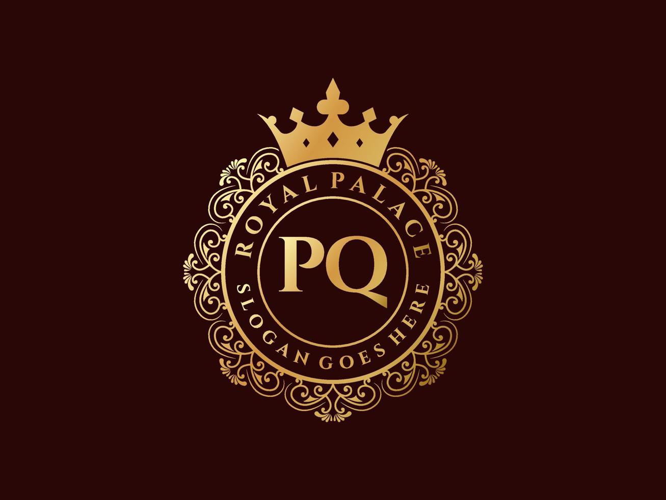 lettre pq logo victorien de luxe royal antique avec cadre ornemental. vecteur