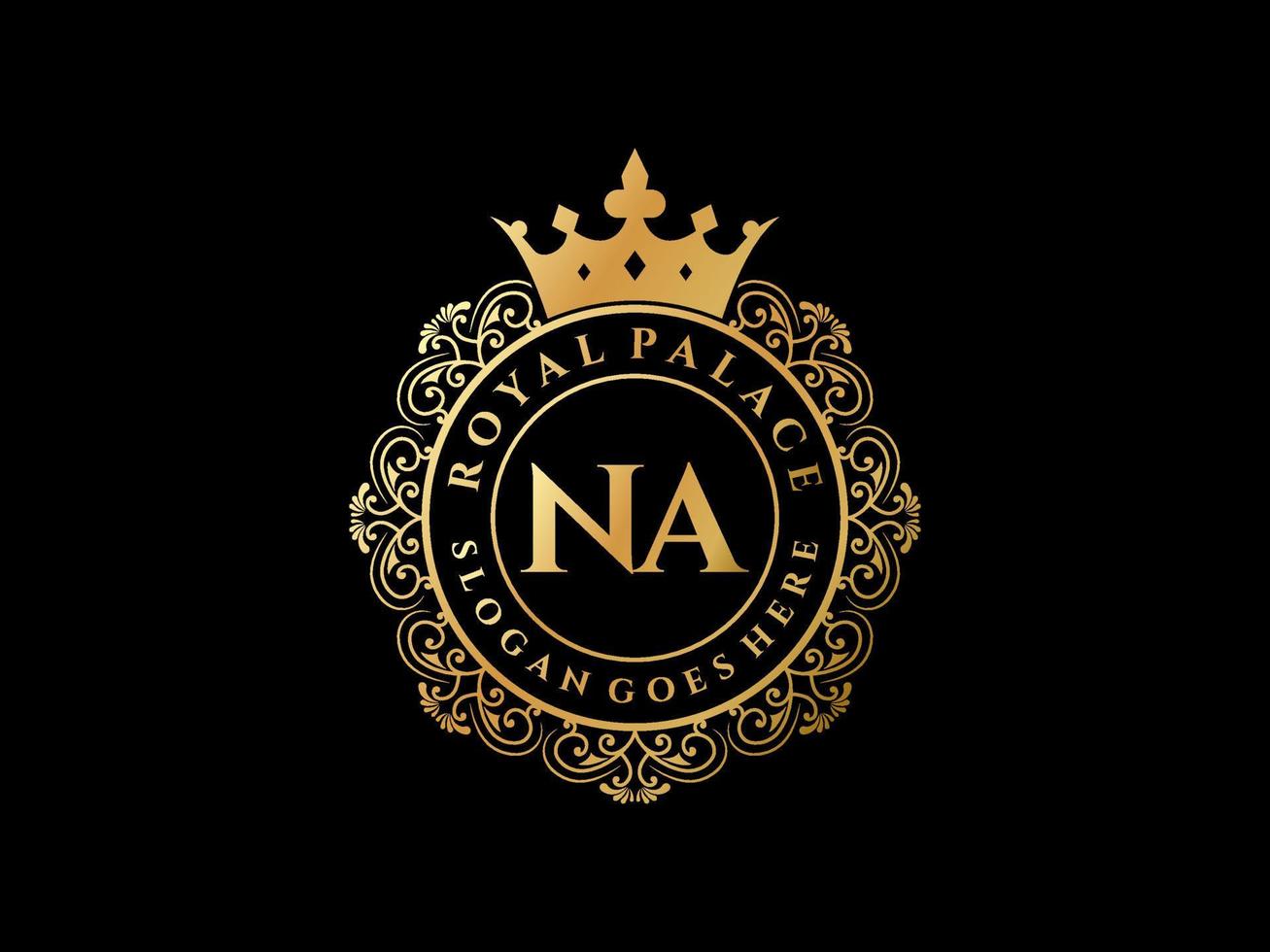 lettre na logo victorien de luxe royal antique avec cadre ornemental. vecteur