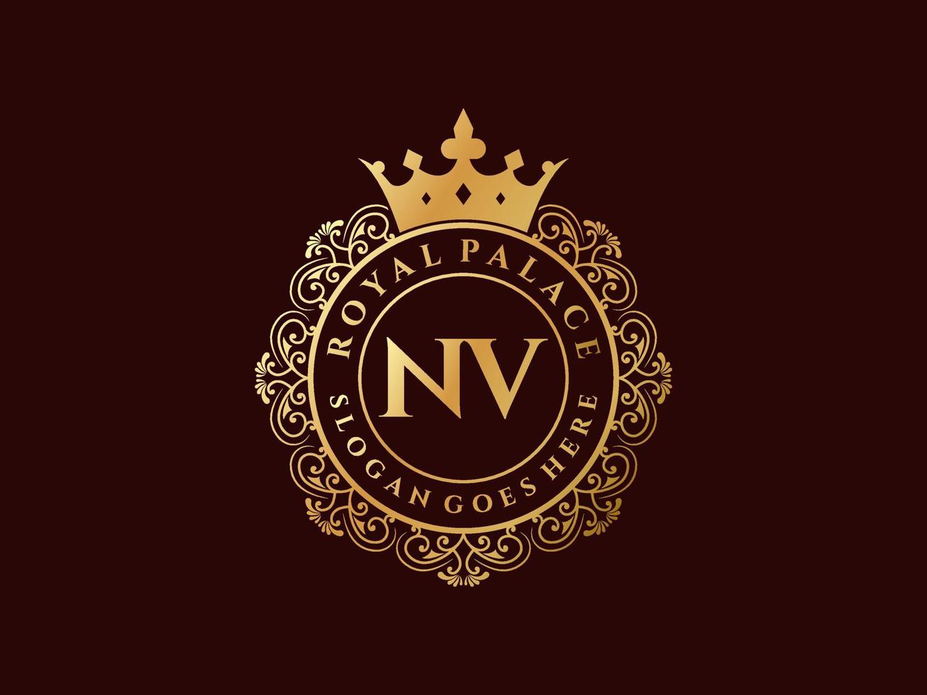 lettre nv logo victorien de luxe royal antique avec cadre ornemental. vecteur