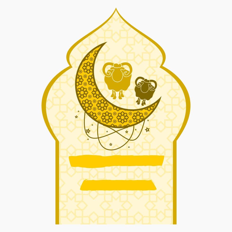 vecteur modifiable de la silhouette de deux moutons sur le croissant de lune à motifs dans l'illustration du cadre de la porte de la mosquée pour les éléments d'illustration de l'aïd al-adha ou du concept de conception du festival sacré islamique