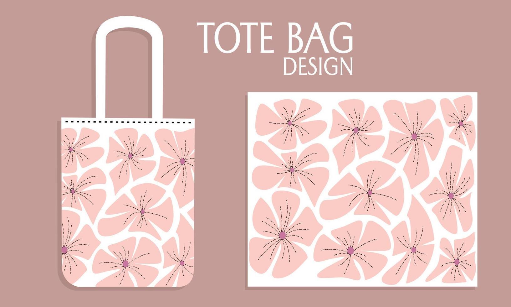 sac fourre-tout en textile pour une maquette de shopping avec un dessin floral abstrait. illustration vectorielle isolée sur fond rose. vecteur