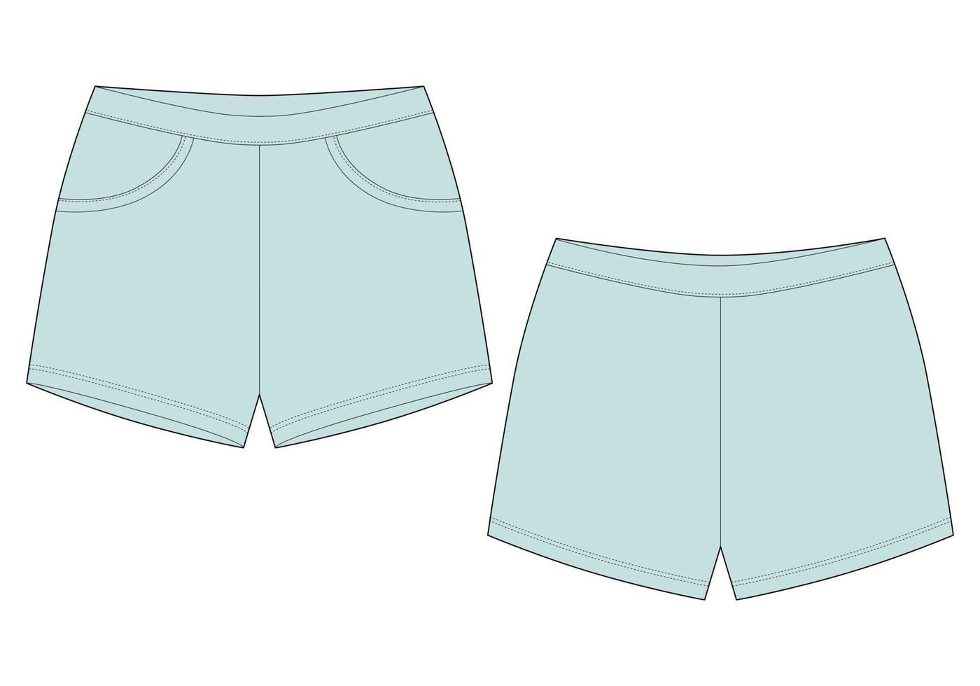 modèle de conception de pantalon de short de sommeil de croquis technique. couleur menthe. short de sport élastique. vecteur