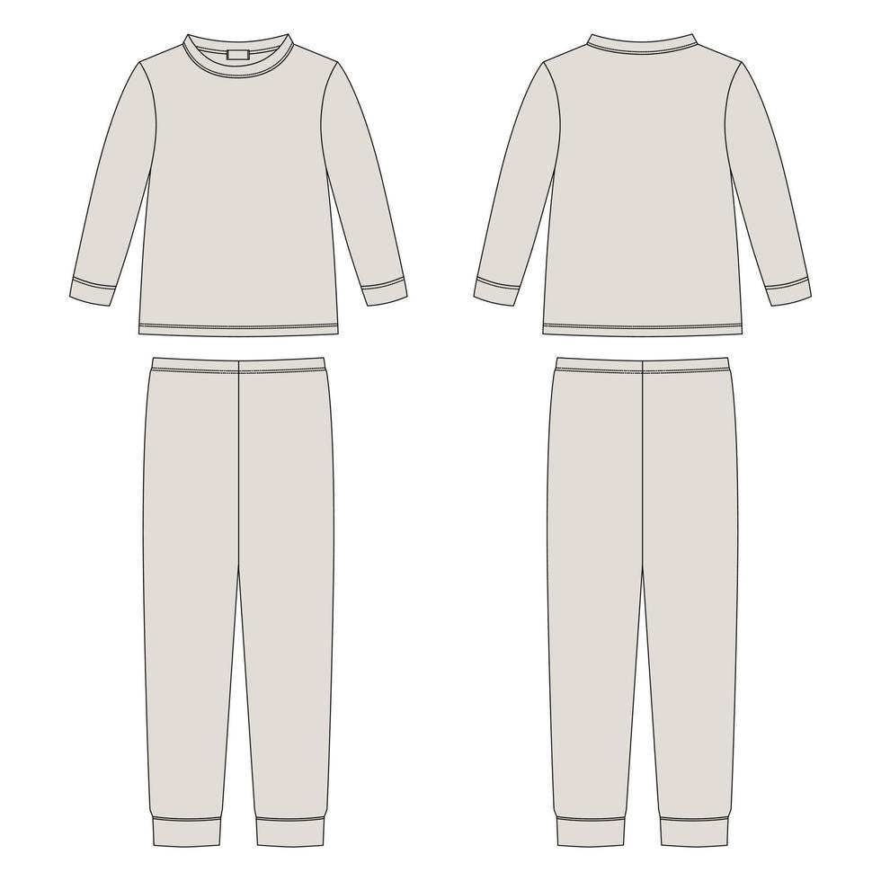 sweat-shirt et pantalon en coton pour enfants. couleur grise. croquis technique de pyjamas de vêtements. modèle de conception de vêtements de nuit pour enfants vecteur