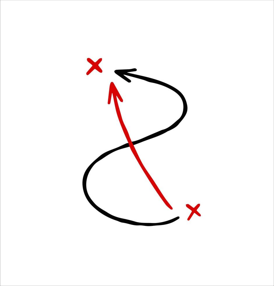 ligne de direction du chemin. mouvement stratégique et itinéraire. déplacement de la flèche en pointillé et du point a au point b. régime et plan vecteur