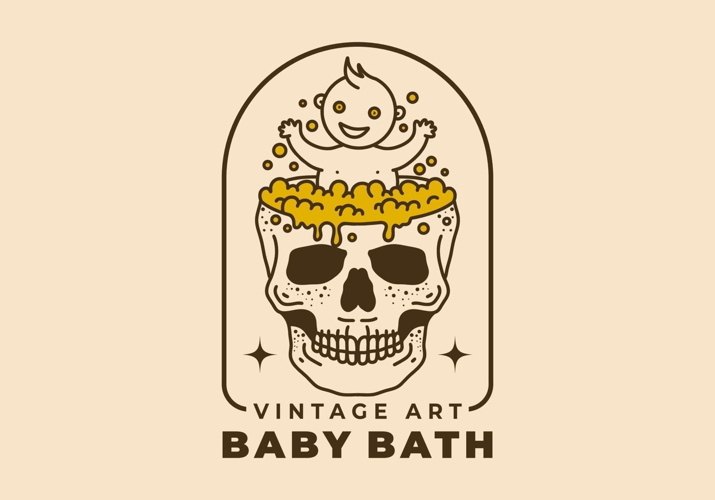 illustration d'art vintage d'un bain de bébé sur l'étang du crâne vecteur