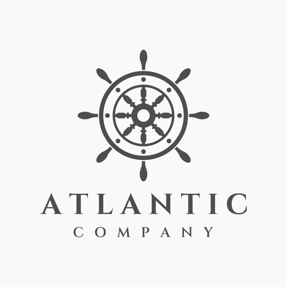 conception de modèle de logo de gouvernail de bateau de croisière avec des vagues rétro, des cordes et des ancres. logo pour les entreprises, les marins, la voile. vecteur