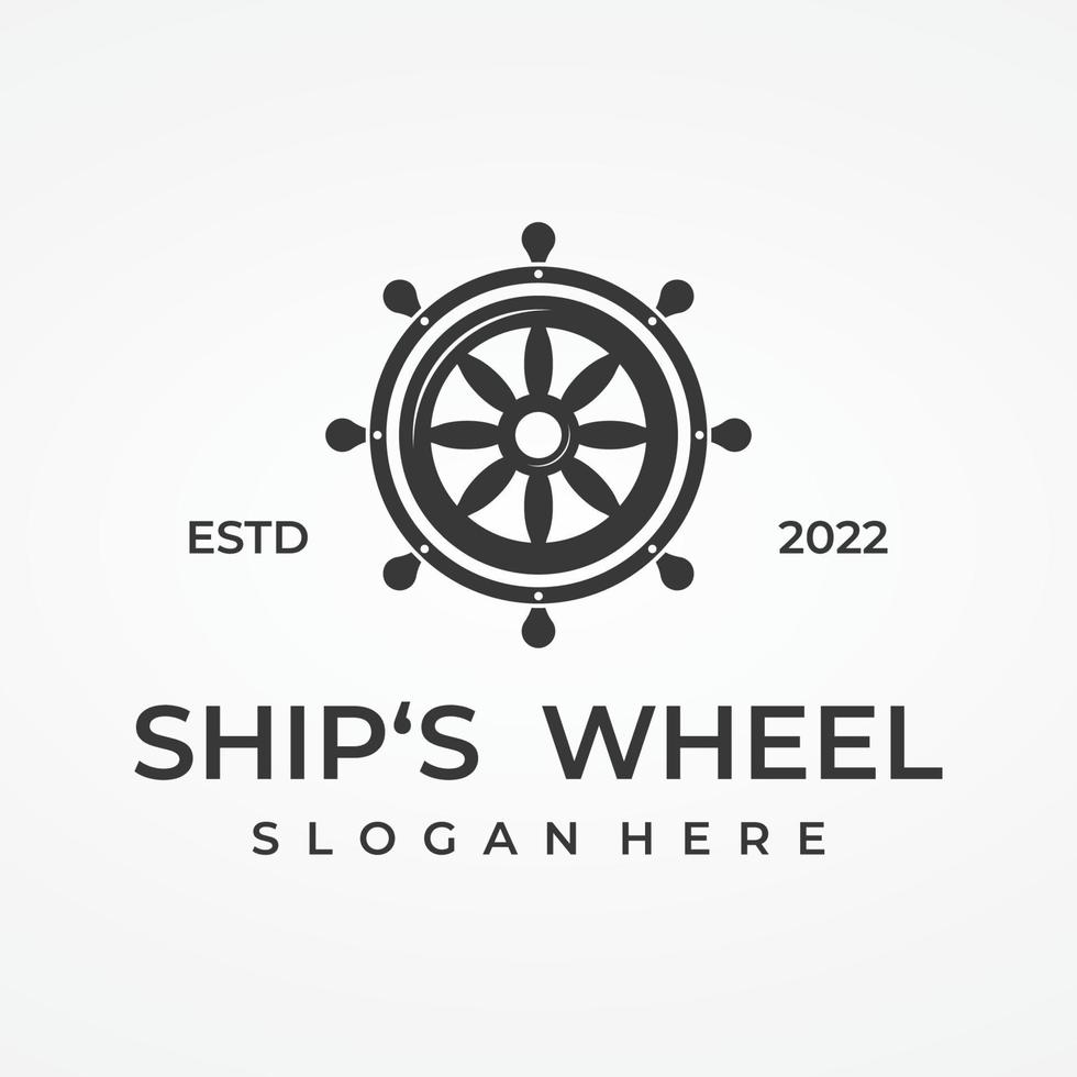 conception de modèle de logo de gouvernail de bateau de croisière avec des vagues rétro, des cordes et des ancres. logo pour les entreprises, les marins, la voile. vecteur