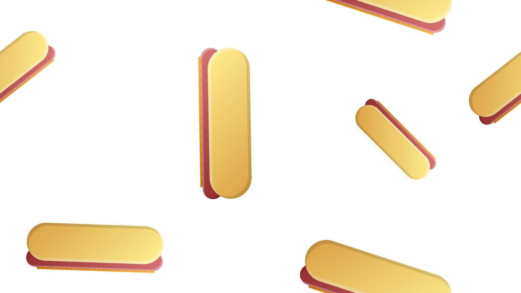hot-dog sur fond blanc, illustration vectorielle, motif. sandwich à la saucisse, petit pain farci et appétissant. papier peint pour cuisine, restaurant et café. illustration pour décor de restauration vecteur
