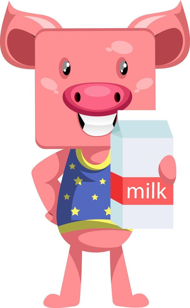 cochon avec du lait, illustration, vecteur sur fond blanc.