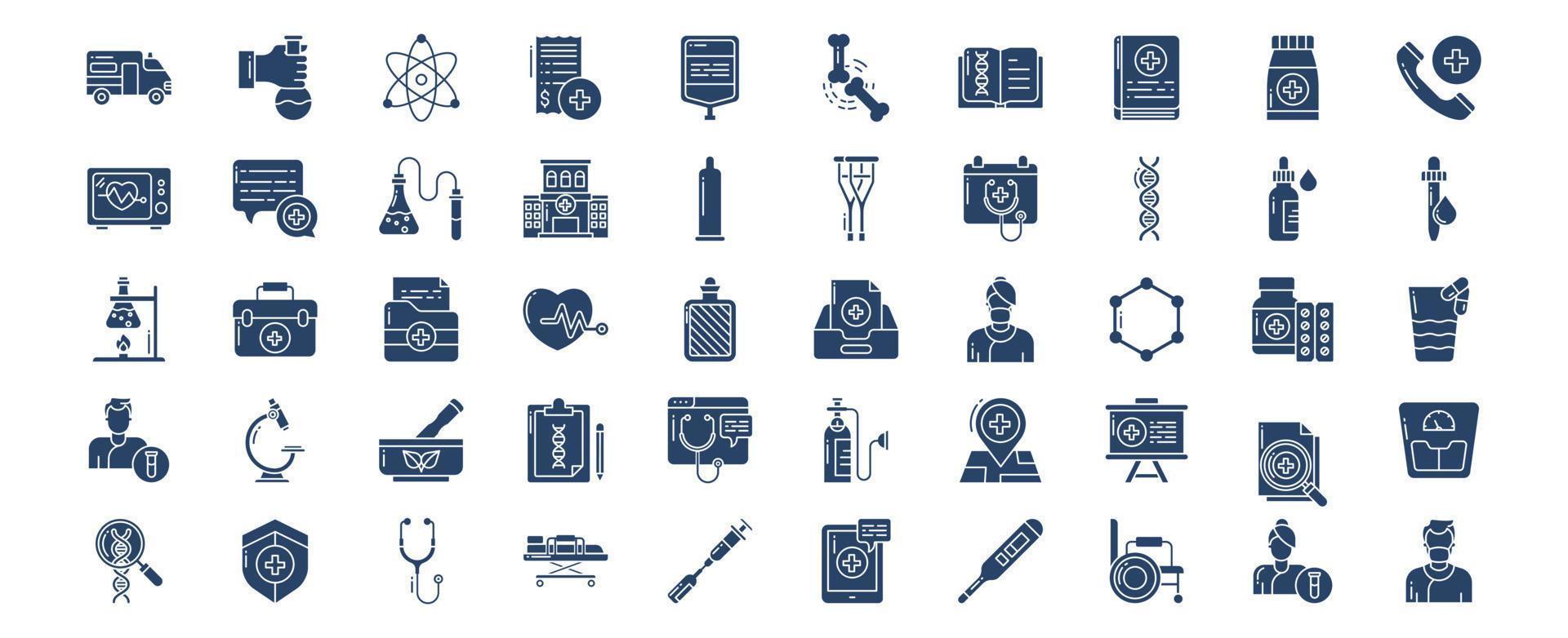 collection d'icônes liées à la médecine et à l'hôpital, y compris des icônes comme l'ambulance, l'atome, le sang, l'os et plus encore. illustrations vectorielles, ensemble parfait de pixels vecteur