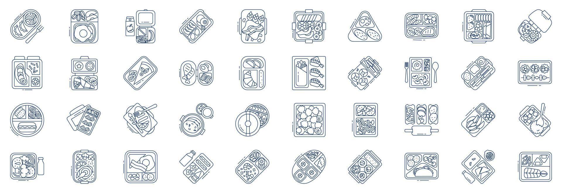 collection d'icônes liées à la boîte à lunch, y compris des icônes comme la nourriture, le plat, le déjeuner et plus encore. illustrations vectorielles, ensemble parfait de pixels vecteur