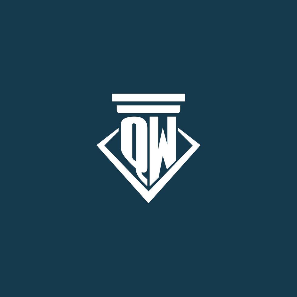 qw logo monogramme initial pour cabinet d'avocats, avocat ou avocat avec conception d'icône de pilier vecteur