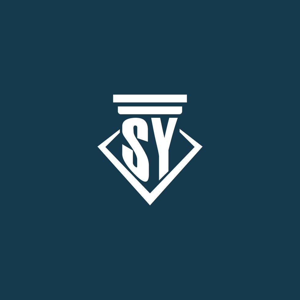 logo monogramme initial sy pour cabinet d'avocats, avocat ou avocat avec conception d'icône de pilier vecteur