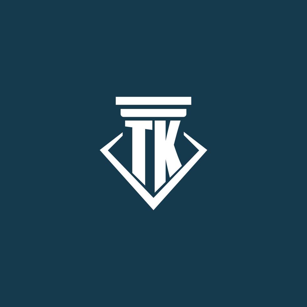 logo monogramme initial tk pour cabinet d'avocats, avocat ou avocat avec conception d'icône de pilier vecteur