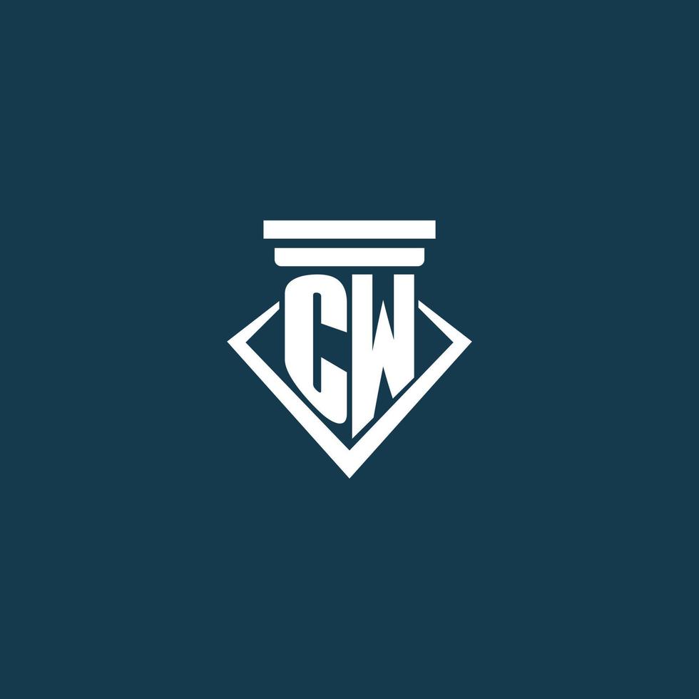 cw logo monogramme initial pour cabinet d'avocats, avocat ou avocat avec conception d'icône de pilier vecteur