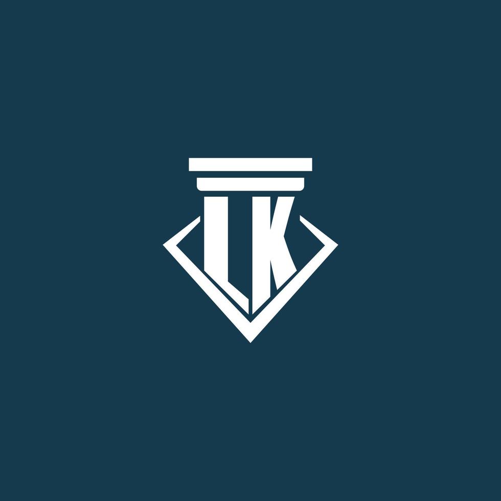 lk logo monogramme initial pour cabinet d'avocats, avocat ou avocat avec conception d'icône de pilier vecteur