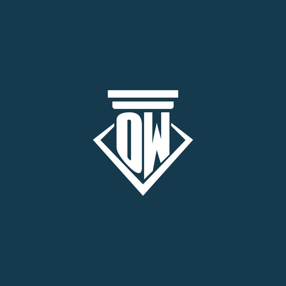 ow logo monogramme initial pour cabinet d'avocats, avocat ou avocat avec conception d'icône de pilier vecteur
