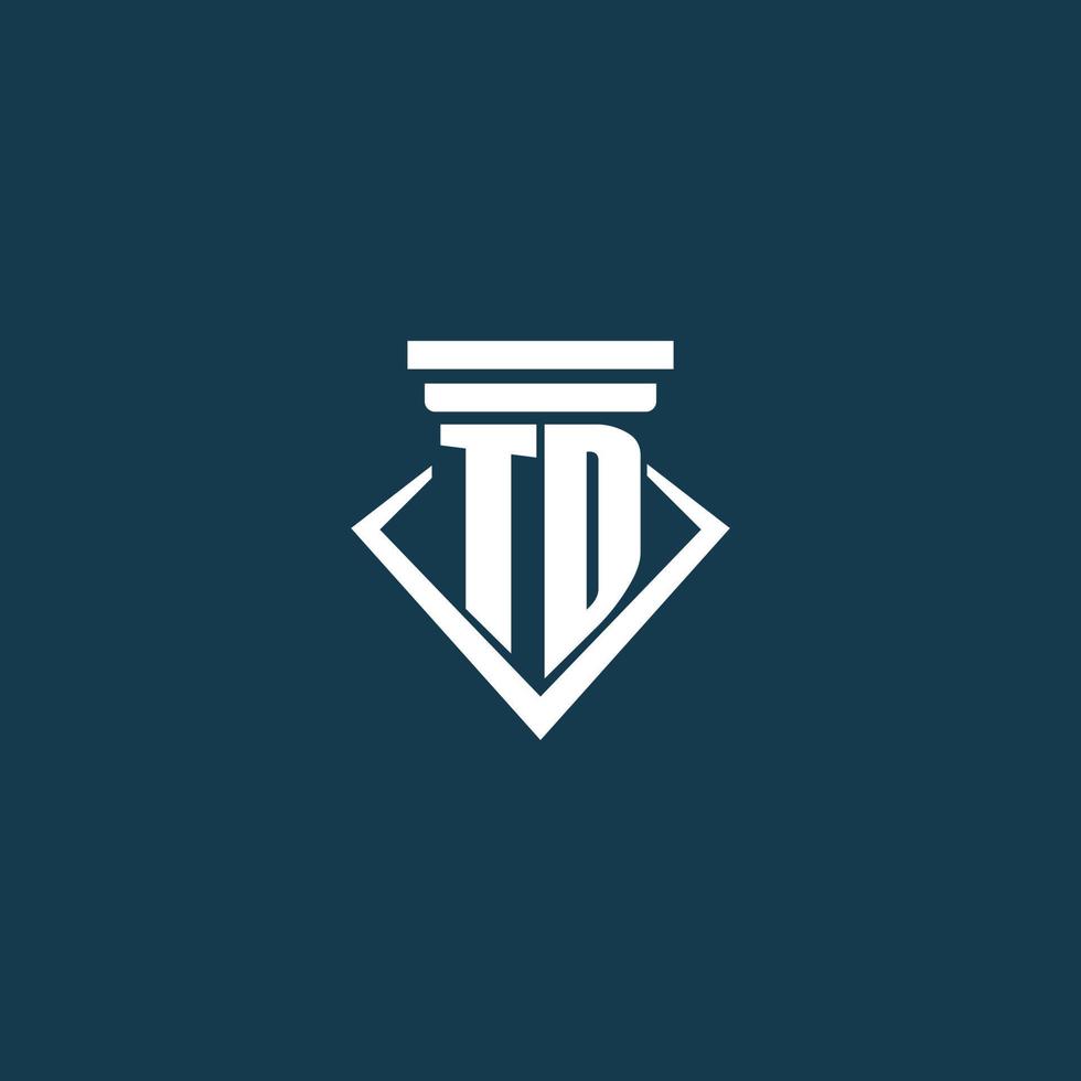 logo monogramme initial td pour cabinet d'avocats, avocat ou avocat avec conception d'icône de pilier vecteur