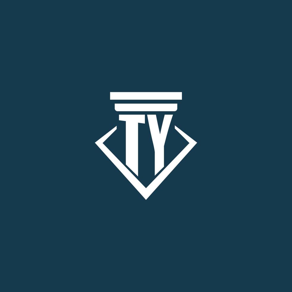 ty logo monogramme initial pour cabinet d'avocats, avocat ou avocat avec conception d'icône de pilier vecteur