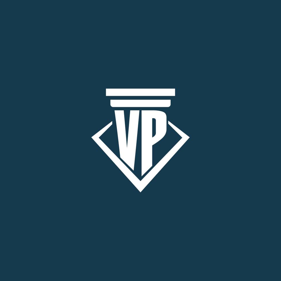 vp logo monogramme initial pour cabinet d'avocats, avocat ou avocat avec conception d'icône de pilier vecteur