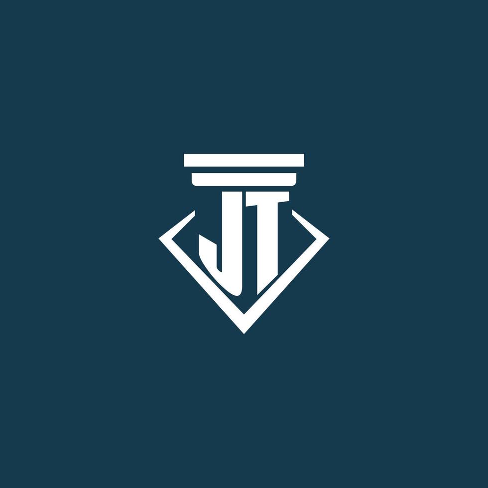jt logo monogramme initial pour cabinet d'avocats, avocat ou avocat avec conception d'icône de pilier vecteur