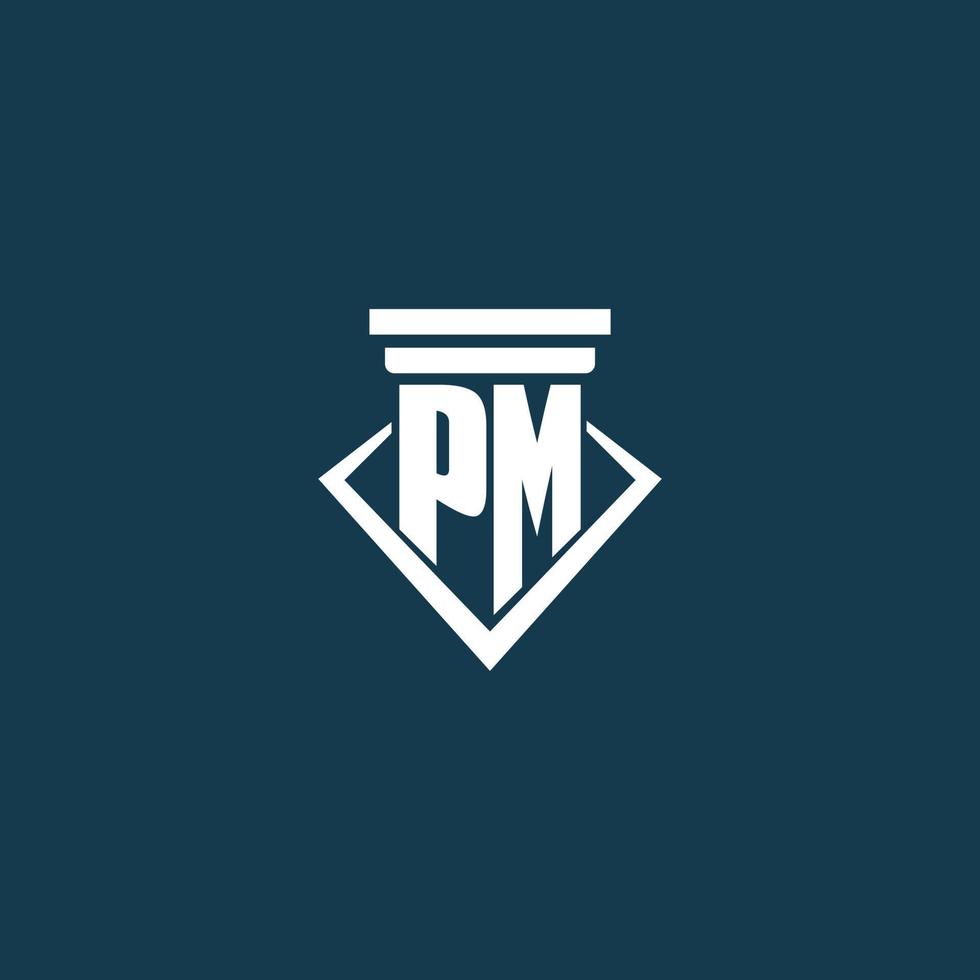 pm logo monogramme initial pour cabinet d'avocats, avocat ou avocat avec conception d'icône de pilier vecteur