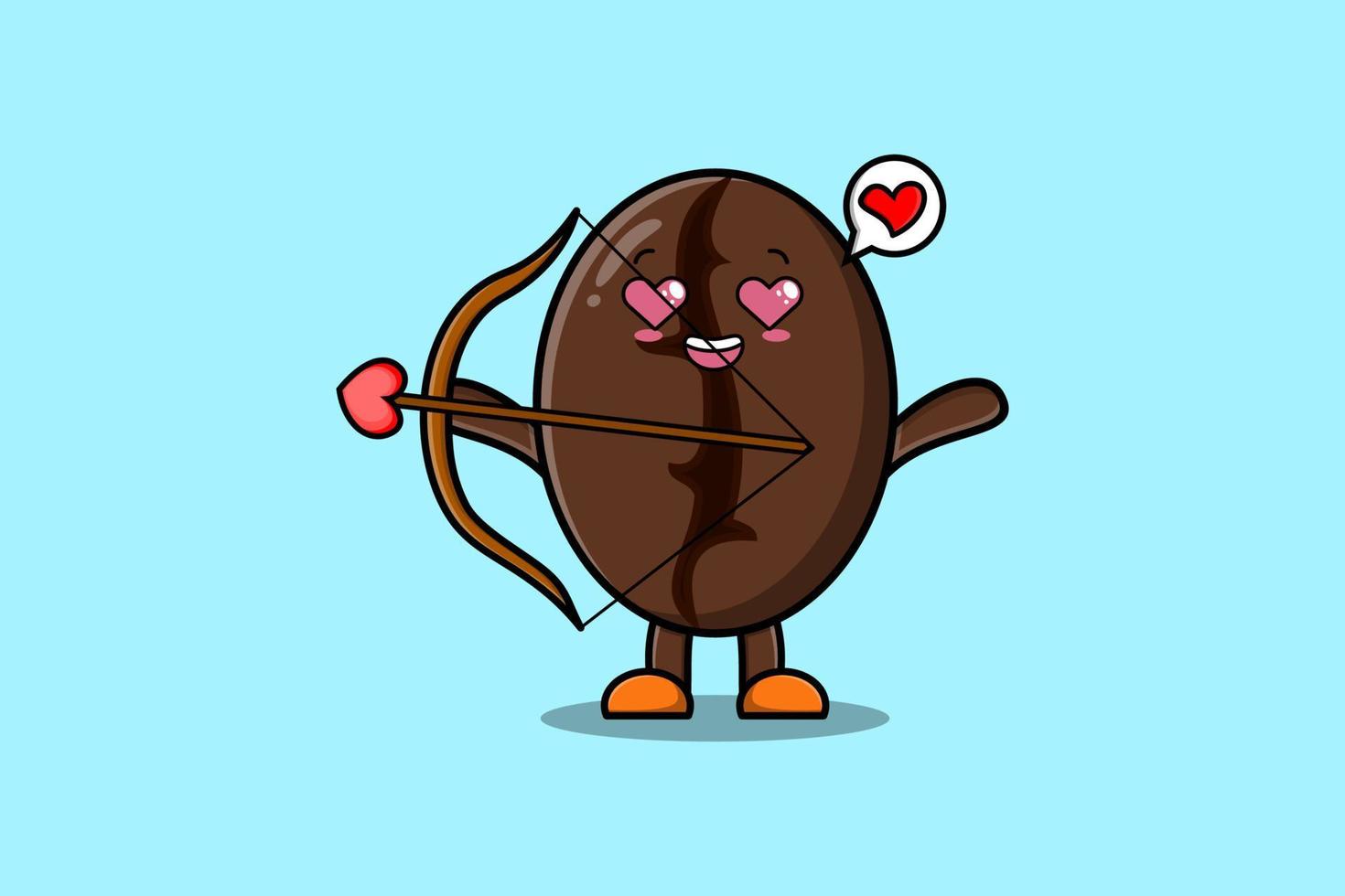 mignon, dessin animé, mascotte, cupidon romantique, grains café vecteur