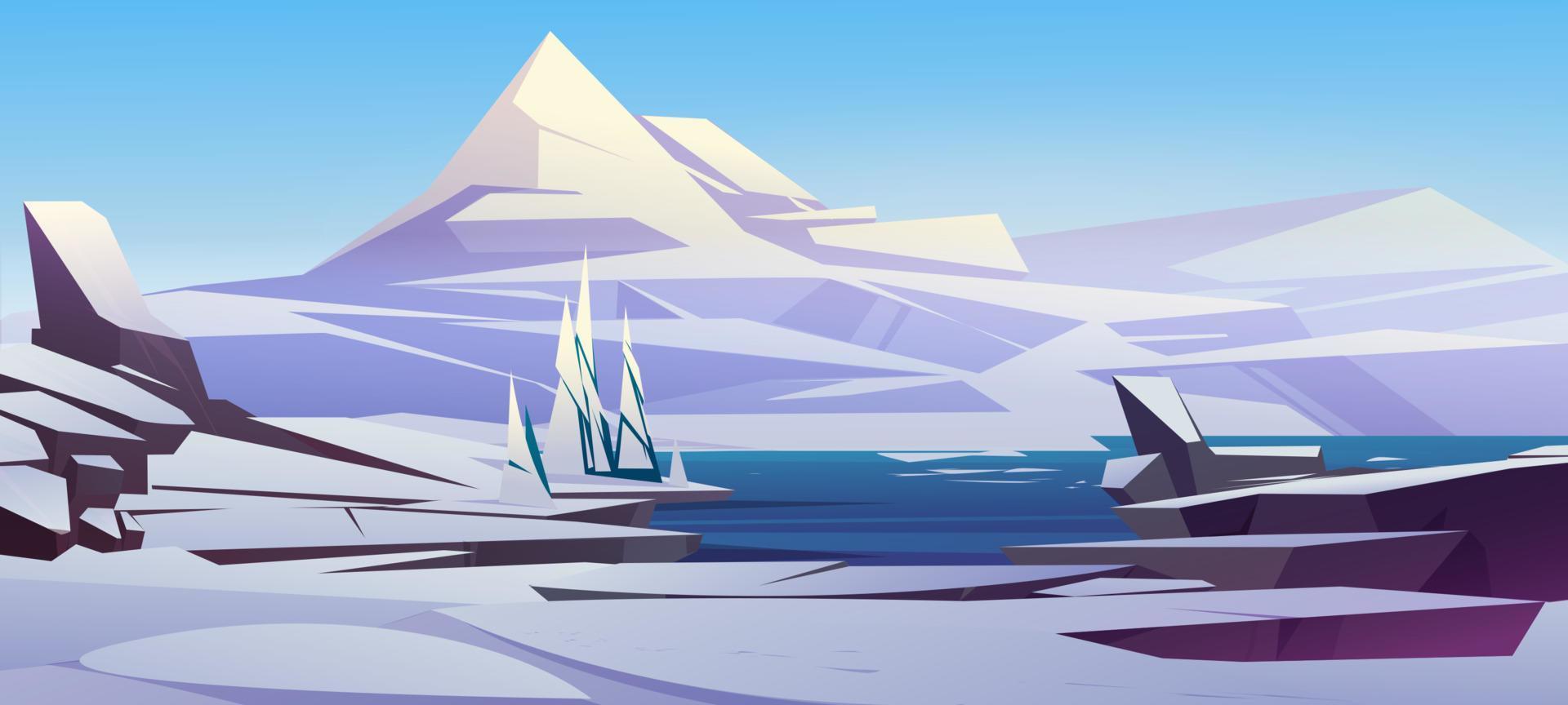 paysage nordique avec montagnes, neige et mer vecteur