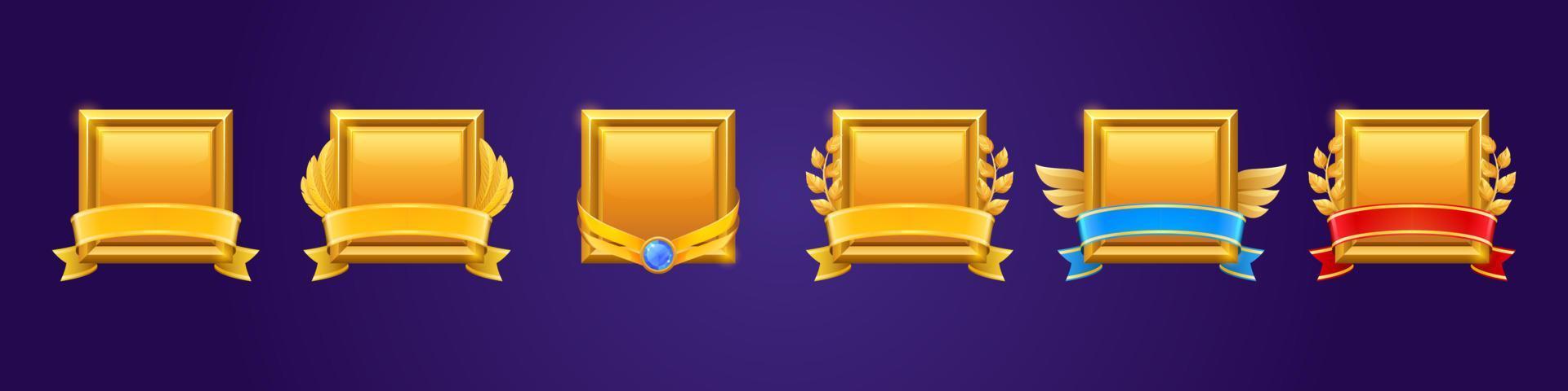 badges carrés dorés pour gagner dans le jeu vecteur