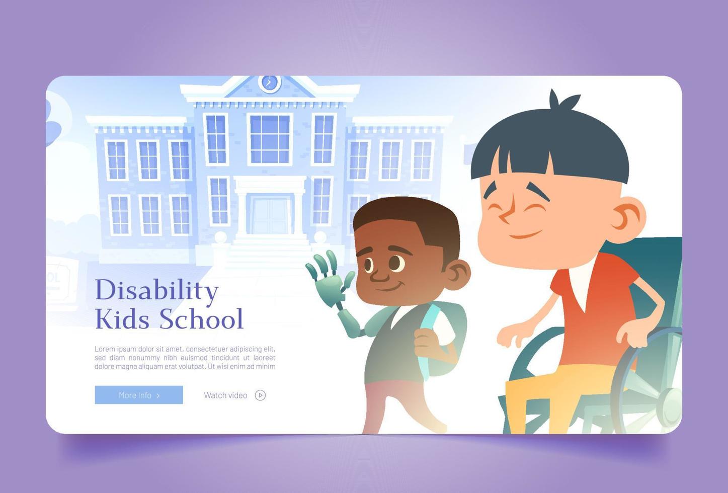 bannière web de l'école pour enfants handicapés avec des enfants vecteur