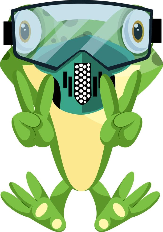 Plongée grenouille joyeuse avec un masque de plongée, illustration, vecteur sur fond blanc.