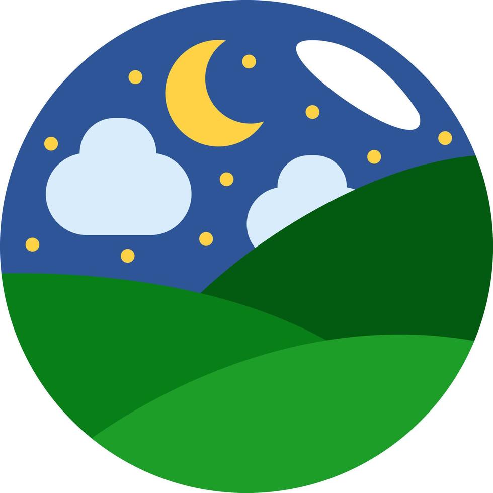 jeune lune qui brille sur le champ vert, illustration, vecteur sur fond blanc.