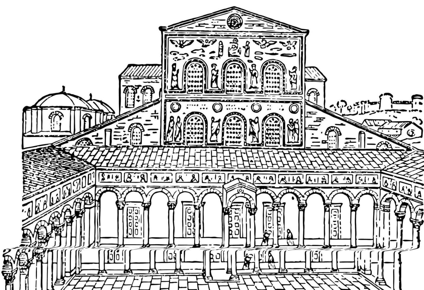 façade, vieux st. peters rome, gravure vintage. vecteur