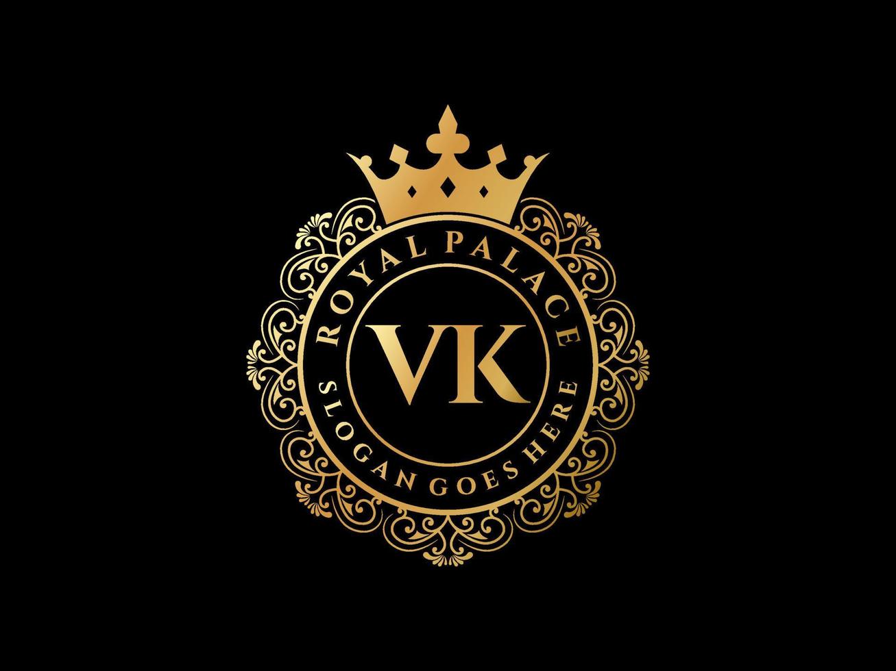 lettre vk logo victorien de luxe royal antique avec cadre ornemental. vecteur