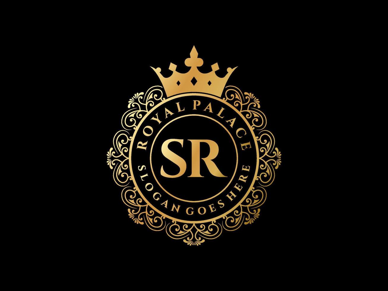 lettre sr logo victorien de luxe royal antique avec cadre ornemental. vecteur
