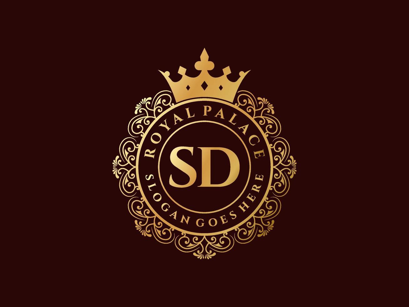 lettre sd logo victorien de luxe royal antique avec cadre ornemental. vecteur