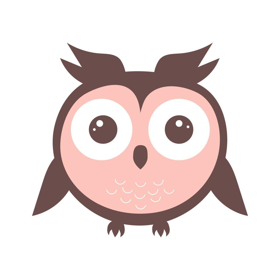 mignon hibou rond idiot drôle avec de grands yeux. personnage de dessin animé d'oiseau forestier. vecteur