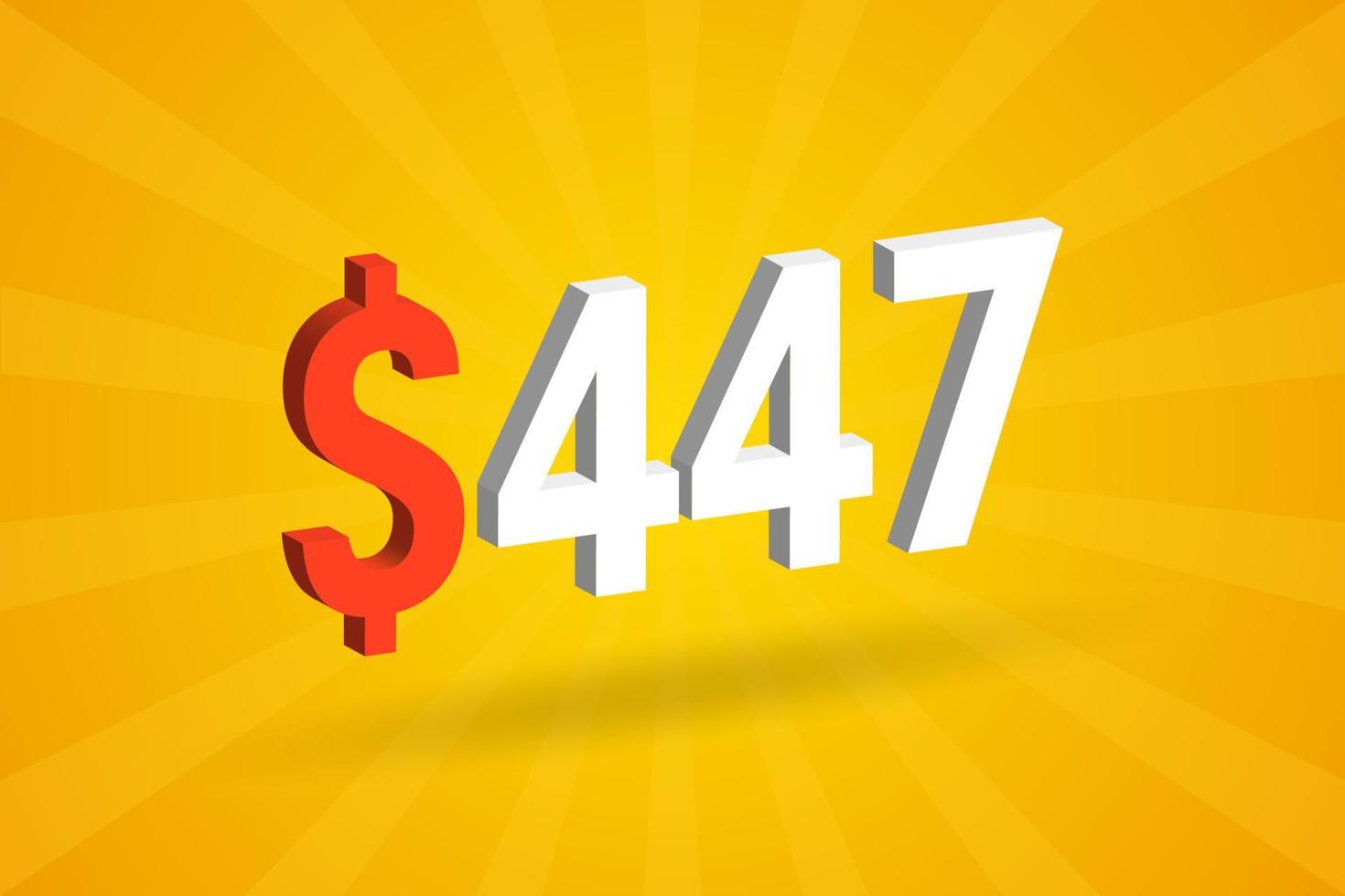 447 usd symbole de texte 3d. 447 dollar des états-unis 3d avec fond jaune vecteur de stock d'argent américain