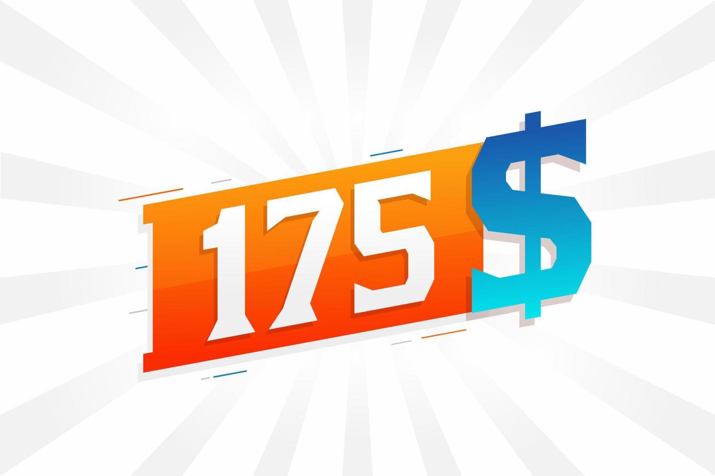 Symbole de texte vectoriel de devise de 175 dollars. 175 usd dollar des états unis vecteur de stock d'argent américain
